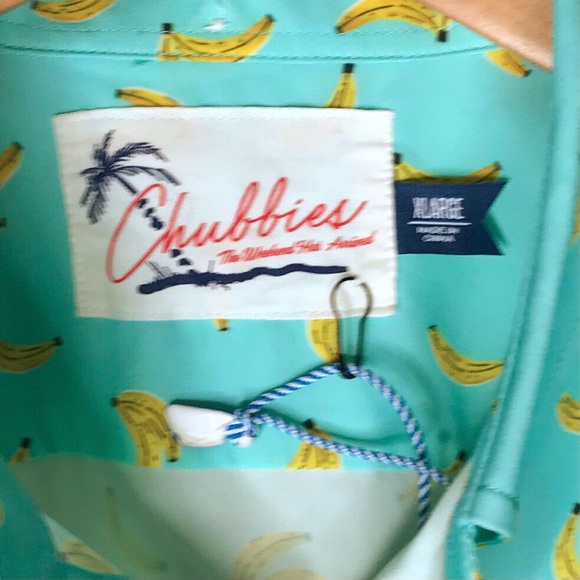 Chubbies Banana Button Front Short Sleeve Green Yellow Shirt Tropical Men's XL - Picture 4 of 11